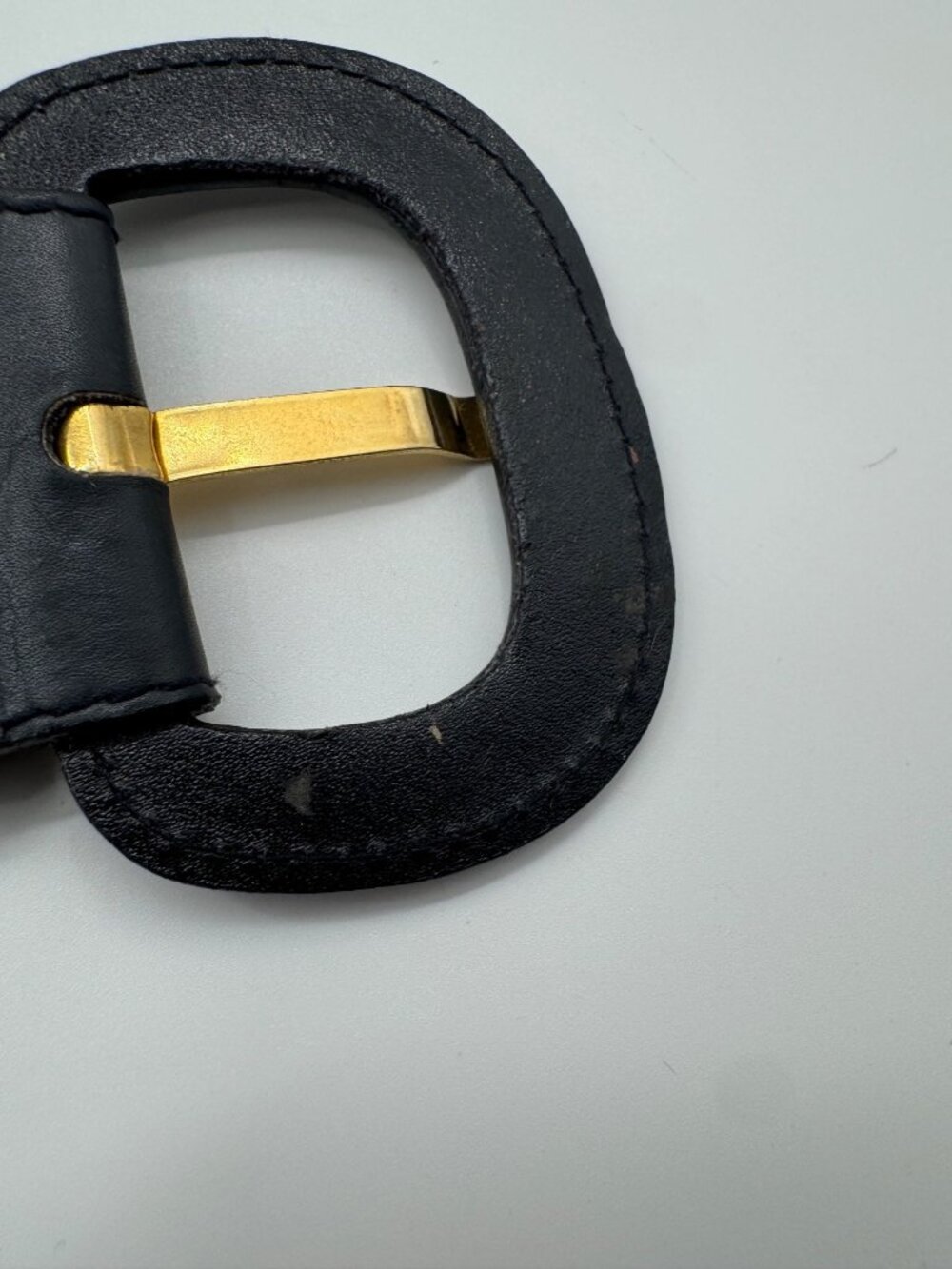 Vintage Escada Belt West Germany Navy/Green Gold Medallion Leather Belt EU 38 /S - Picture 9 of 12